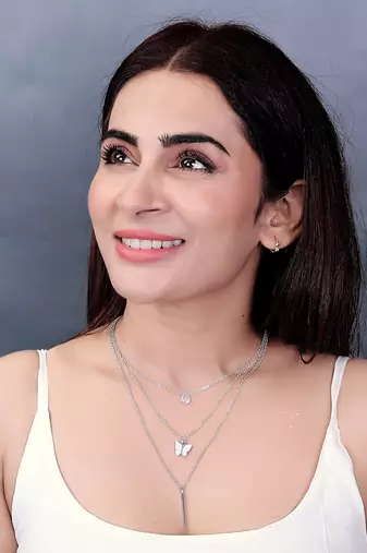   rhodium-plated star shaped cz studded layered chain necklace
