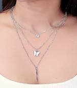   rhodium-plated star shaped cz studded layered chain necklace