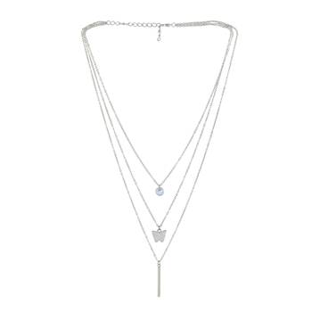   rhodium-plated star shaped cz studded layered chain necklace 3