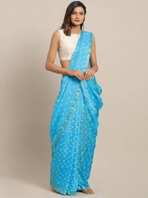 Hand Dyed Blue Bandhani Silk Sustainable Saree 1
