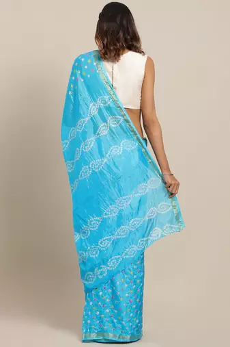 Hand Dyed Blue Bandhani Silk Sustainable Saree