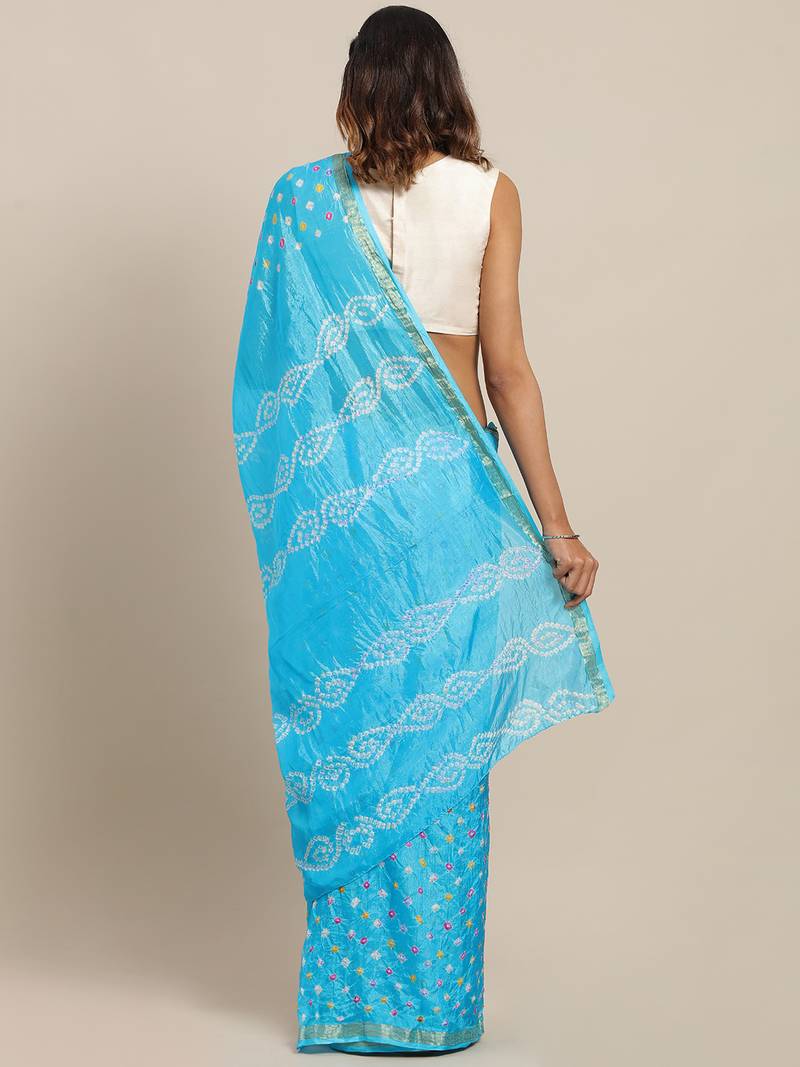 Hand Dyed Blue Bandhani Silk Sustainable Saree