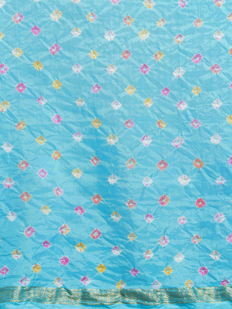 Hand Dyed Blue Bandhani Silk Sustainable Saree