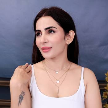   gold-plated star shaped cz studded layered chain necklace 2