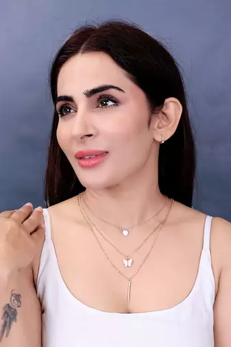   gold-plated star shaped cz studded layered chain necklace