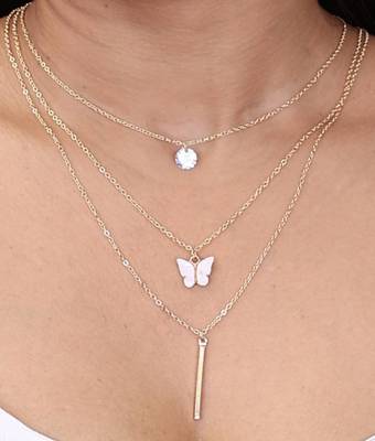   gold-plated star shaped cz studded layered chain necklace 1