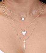   gold-plated star shaped cz studded layered chain necklace