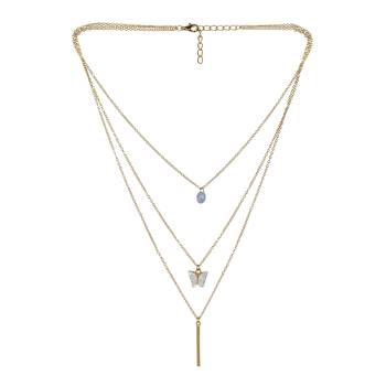   gold-plated star shaped cz studded layered chain necklace 3