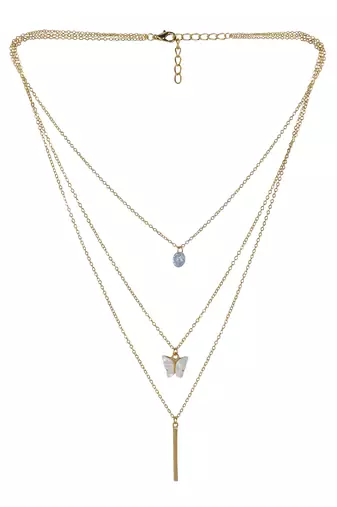   gold-plated star shaped cz studded layered chain necklace