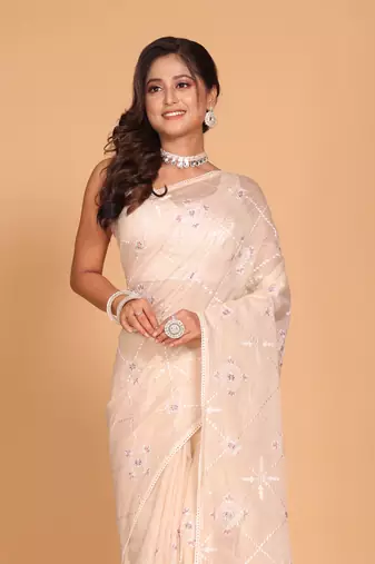 Kota embroidery sarees(Beige)