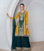 Yellow chinon embroidery with sequince work fully stitched pakistani suit