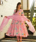 Soft Pink Muslin Printed Anarkali Suit Set