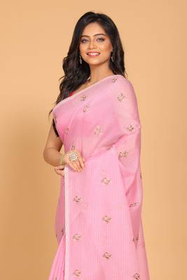 Kota embroidery sarees(pink) 1