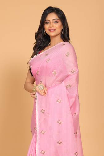 Kota embroidery sarees(pink)