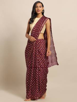 Hand Dyed Maroon Bandhani Silk Sustainable Saree 1