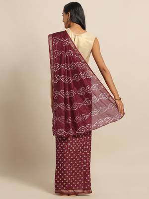 Hand Dyed Maroon Bandhani Silk Sustainable Saree 2