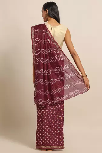 Hand Dyed Maroon Bandhani Silk Sustainable Saree