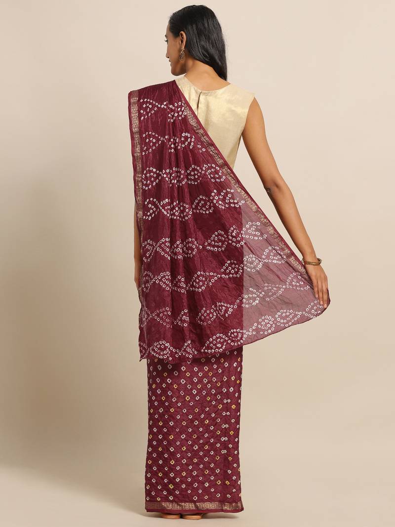 Hand Dyed Maroon Bandhani Silk Sustainable Saree