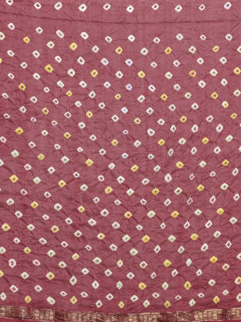 Hand Dyed Maroon Bandhani Silk Sustainable Saree