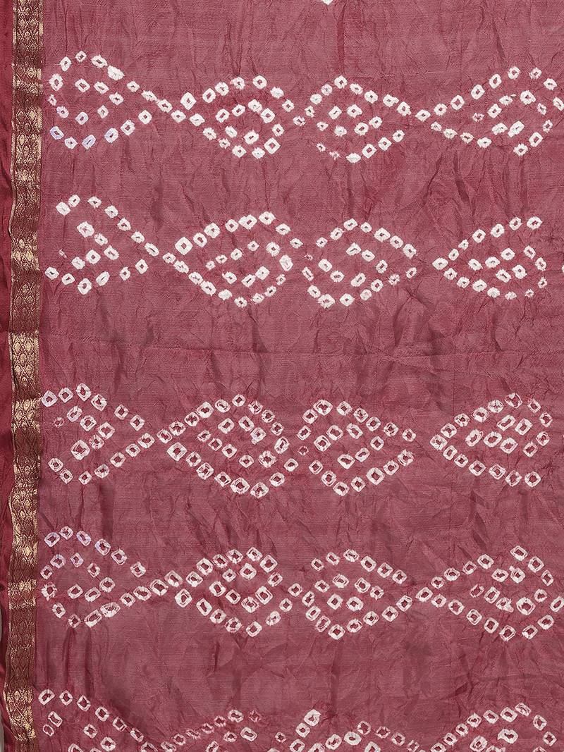 Hand Dyed Maroon Bandhani Silk Sustainable Saree
