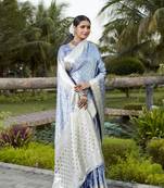Grey Kanjivaram style Satin silk zari weaving border saree with Blouse
