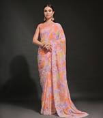 Orange Sequins Georgette Saree 