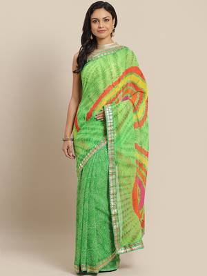 Zari Poly Georgette Bandhani Saree 1