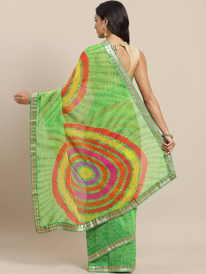 Zari Poly Georgette Bandhani Saree