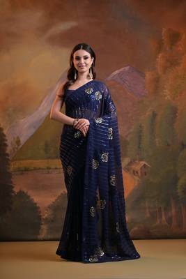 Blue Sequins Georgette Saree  3