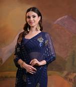 Blue Sequins Georgette Saree 