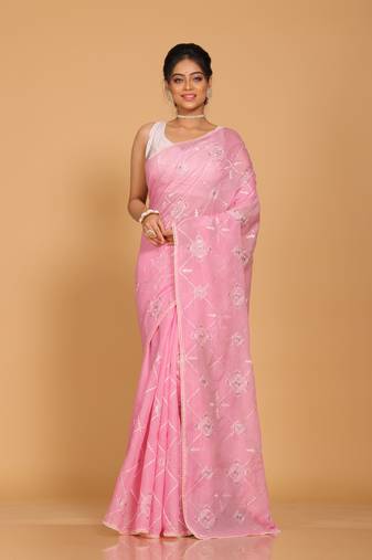 Kota embroidery sarees(Pink)