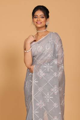 Kota embroidery sarees(Grey) 1