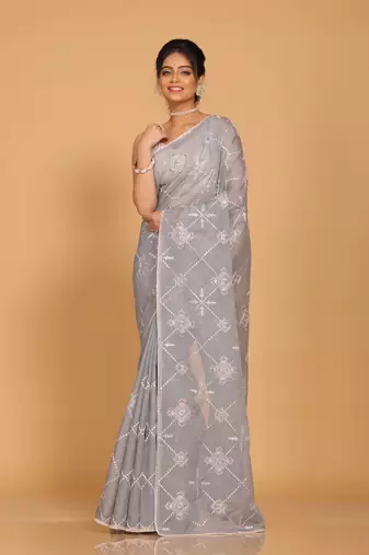 Kota embroidery sarees(Grey)