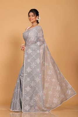 Kota embroidery sarees(Grey) 3
