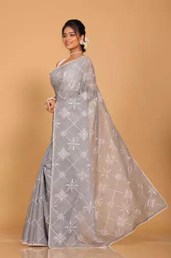 Kota embroidery sarees(Grey)