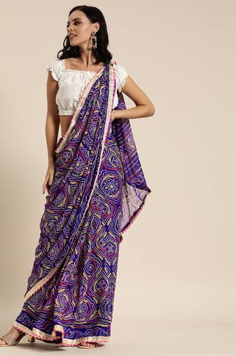 Hand Dyed Purple Bandhani Georgette Saree