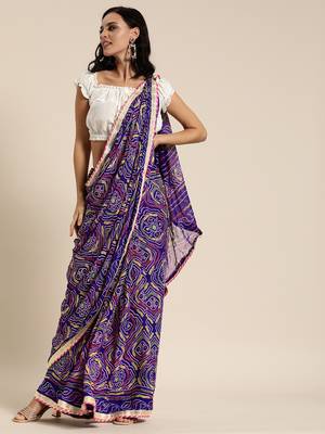 Hand Dyed Purple Bandhani Georgette Saree 1