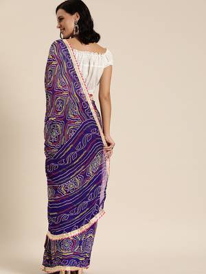 Hand Dyed Purple Bandhani Georgette Saree 3