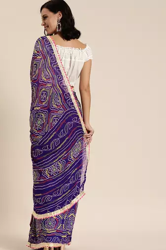 Hand Dyed Purple Bandhani Georgette Saree