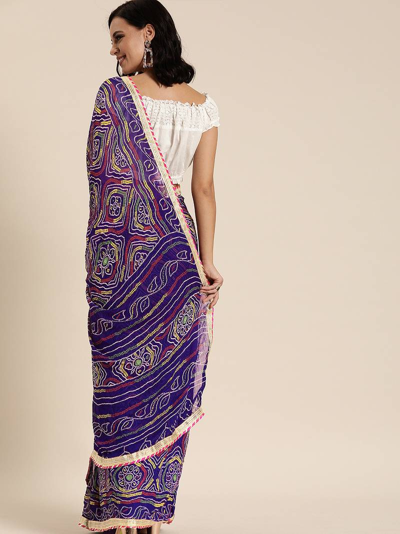 Hand Dyed Purple Bandhani Georgette Saree