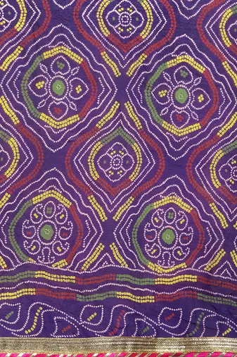 Hand Dyed Purple Bandhani Georgette Saree
