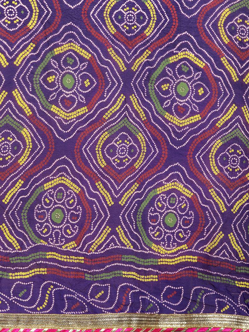 Hand Dyed Purple Bandhani Georgette Saree