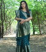 Women Green Silk Kanjivaram Saree Woven Zari Border Rich Pallu Saree With Blouse For Women