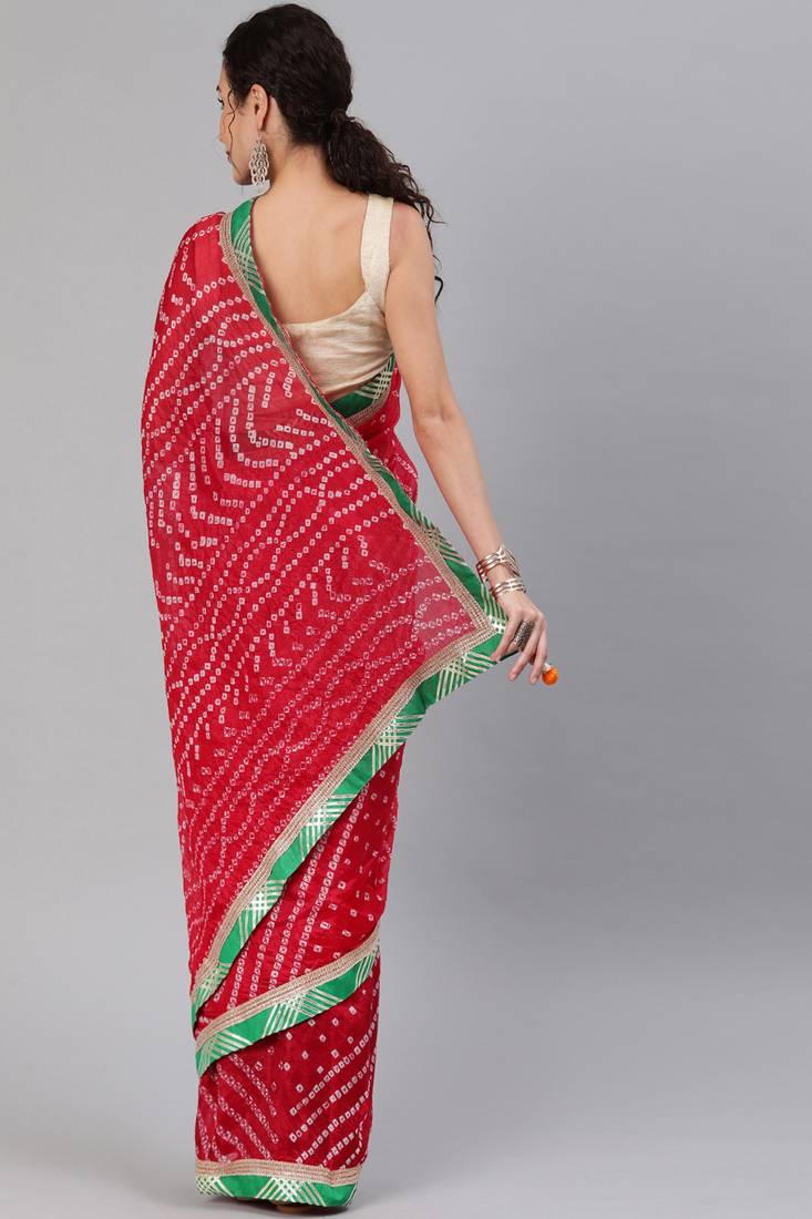 Hand Dyed Red Bandhani Silk Sustainable Saree