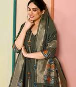 Mahendi colour beautiful chanderi fabric ethnic woven designer partywear salwar kameez