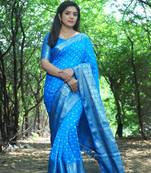 Women Sky Blue Silk Kanjivaram Saree Woven Zari Border Rich Pallu Saree With Blouse For Women