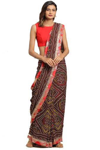 Hand Dyed Brown Bandhani Georgette Sustainable Saree