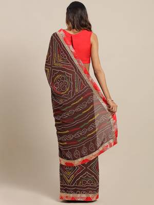 Hand Dyed Brown Bandhani Georgette Sustainable Saree 2