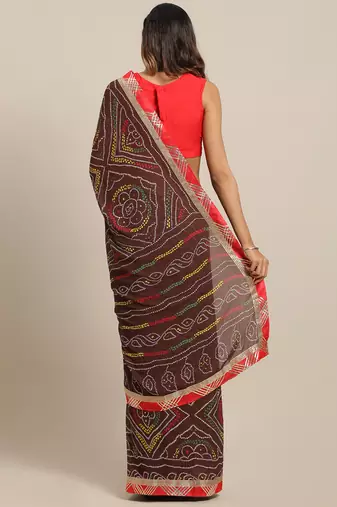 Hand Dyed Brown Bandhani Georgette Sustainable Saree