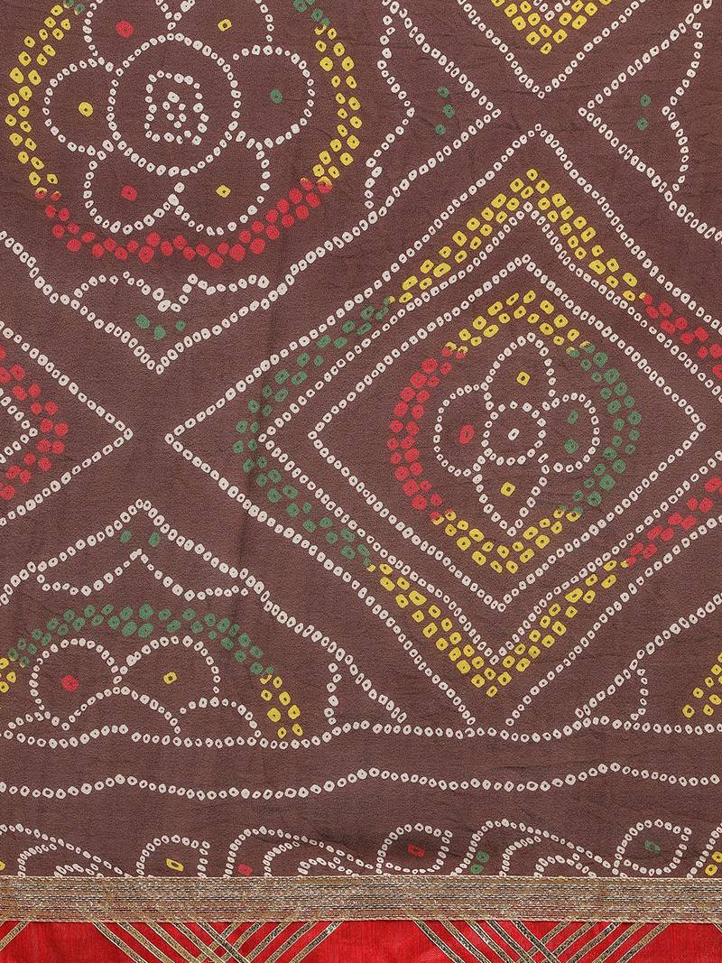 Hand Dyed Brown Bandhani Georgette Sustainable Saree